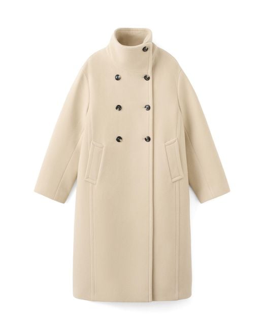 Mango Natural Double Breasted Stand Collar Coat