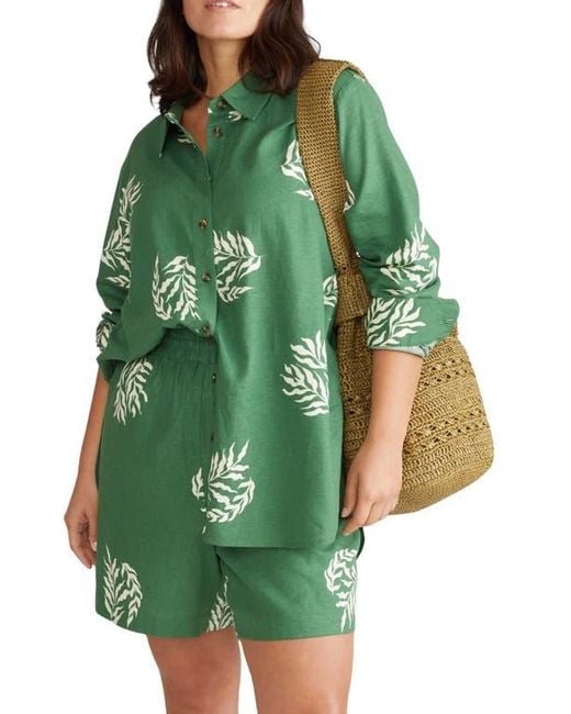 UNIVERSAL STANDARD Green Dawn High/Low Linen Blend Shirt