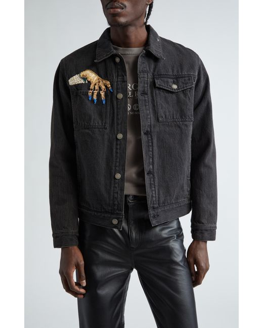 Undercover Black Embellished Hand Denim Trucker Jacket for men
