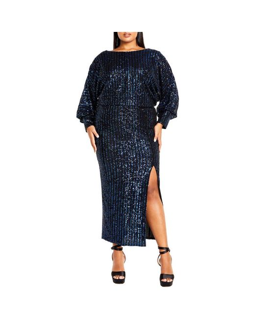 City Chic Galilea Sequin Long Sleeve Gown in Blue | Lyst