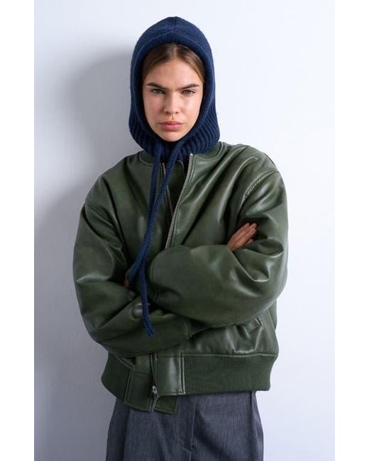 TOPSHOP Green Hero Rib Drawstring Balaclava