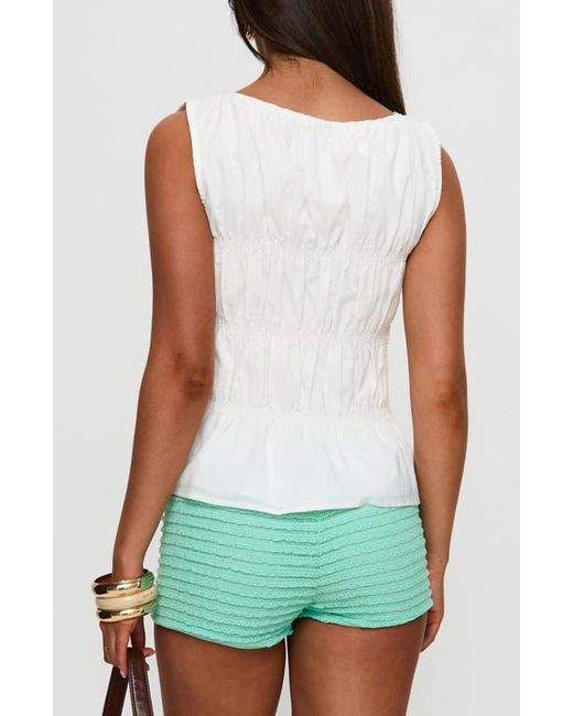 Princess Polly Green Read My Soul Bead Smocked Sleeveless Cotton & Linen Top