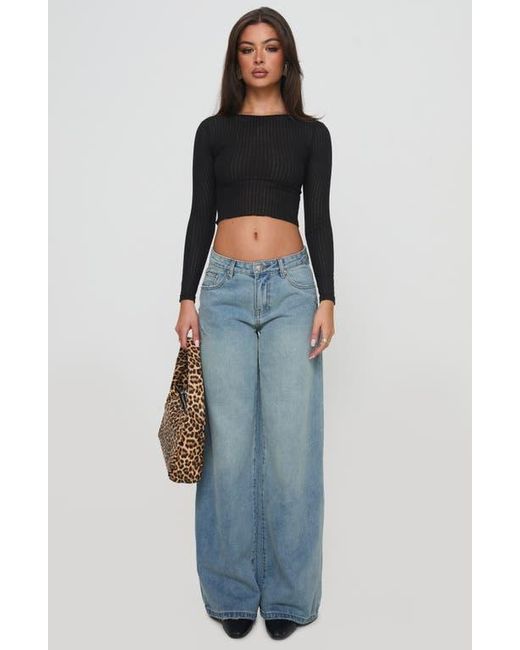 Princess Polly Blue Demie Distressed Low Rise Wide Leg Jeans
