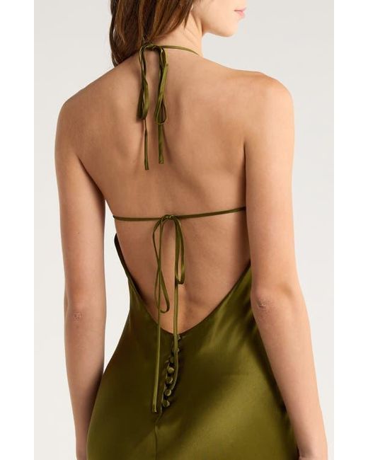 Reformation Jeany Silk Charmeuse Halter Dress in Green | Lyst