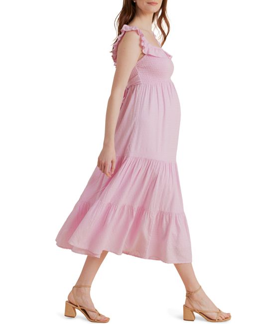 A Pea In The Pod Pink Ruffle Maternity/nursing Midi Dress
