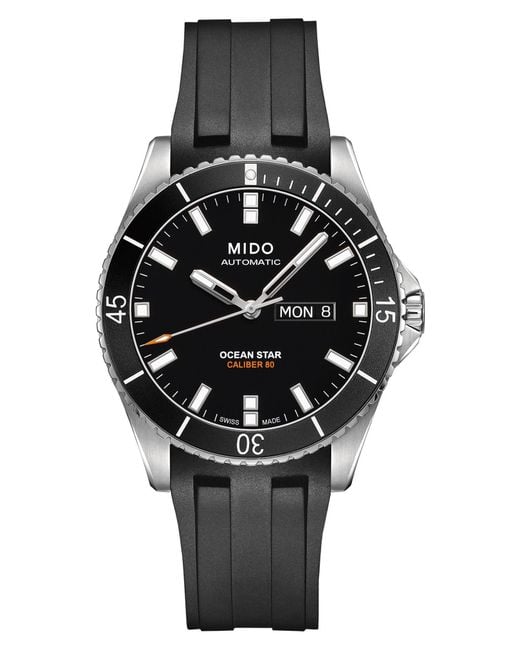 MIDO Black Ocean Star 200 Automatic Rubber Strap Watch, 42.5Mm for men