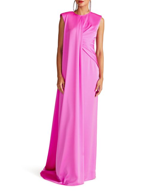 Halston Tara Pleat Drape Satin Gown in Pink | Lyst