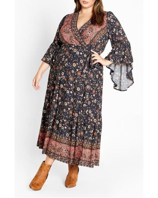City Chic Women's Gray Adhara Mixed Print Long Sleeve Maxi Dress City Chic Women's Gray Adhara Mixed Print Long Sleeve Maxi Dress