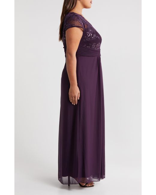 Alex Evenings Purple Sequin Lace Bodice Gown
