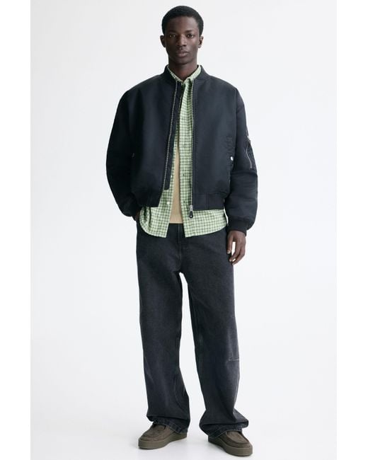 H&M Black Padded Nylon Bomber Jacket for men
