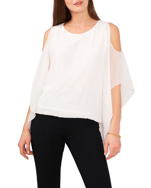 Chaus White Cold Shoulder Cape Sleeve Top