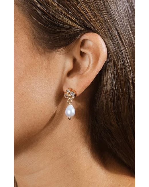 Sterling Forever White Penny Cubic Zirconia Cluster & Freshwater Pearl Drop Earrings