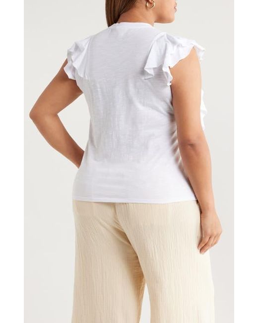 Caslon White Cascade Ruffle Cotton Blend Top