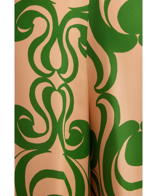 Dries Van Noten Green Swirl Print Wide Leg Extralong Pleated Pants
