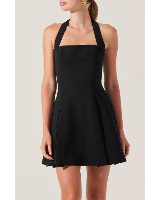 Astr Black Lilibeth Pleated Halter Minidress