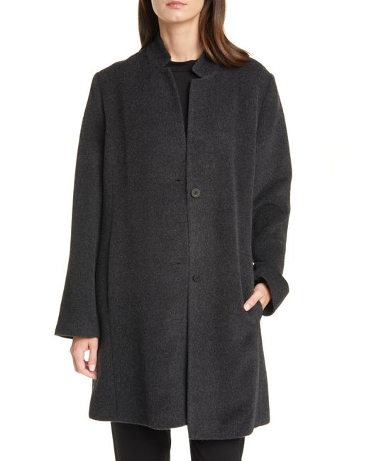 Eileen Fisher Black Notch Collar Alpaca & Wool Blend Coat