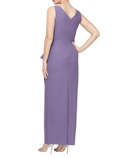 Alex Evenings Purple Embellished Side Drape Column Gown