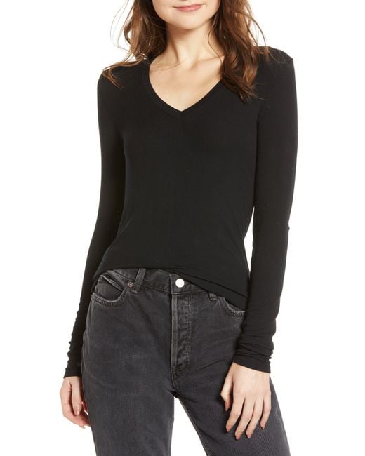 Splendid Black Valley Rib V-Neck Tee