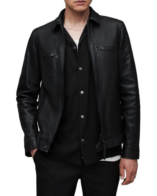 AllSaints Black Luck Slim Fit Leather Jacket for men