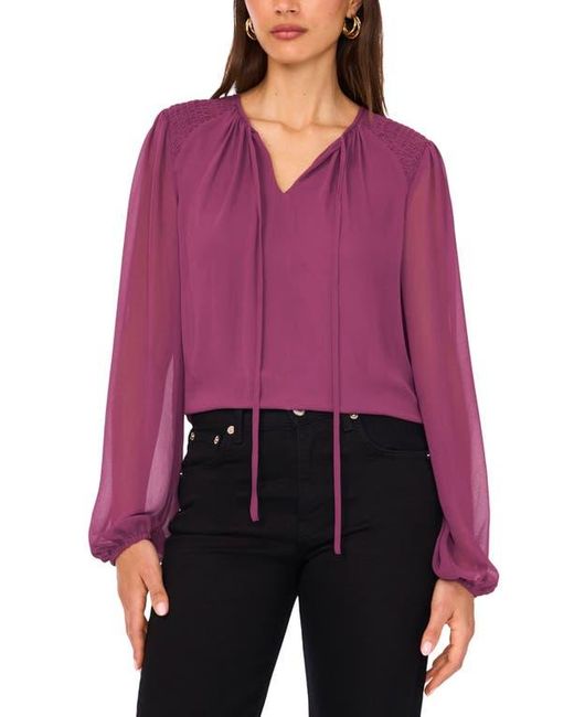 Vince Camuto Red Smock Detail Long Sleeve Top