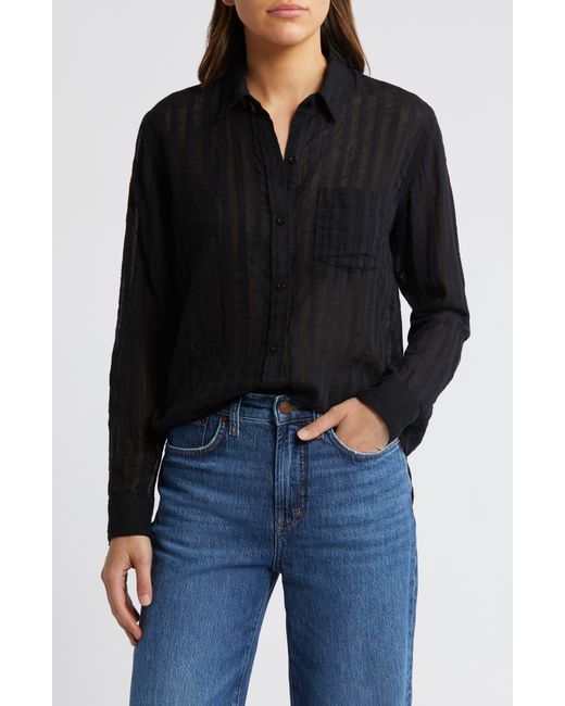 Rails Black Charli Shadow Stripe Cotton Button-up Shirt