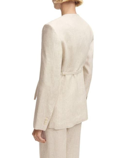Mango Natural Belted Linen Blazer