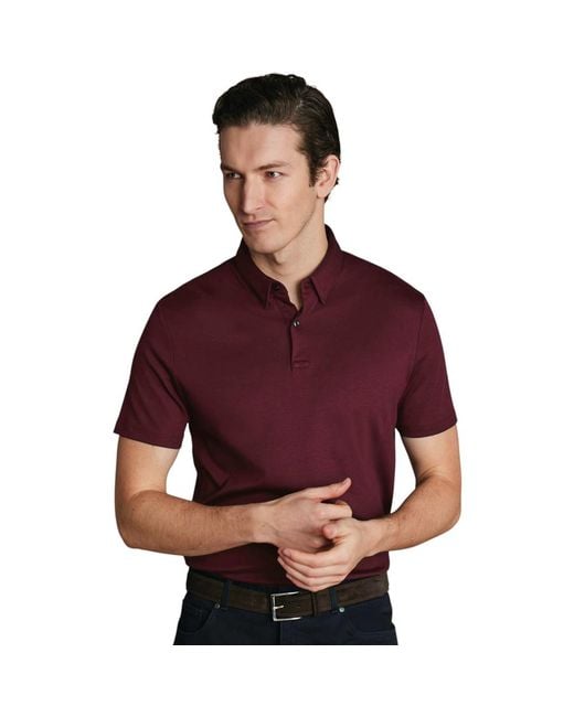 Charles Tyrwhitt Men's Red Plain Short Sleeve Jersey Polo