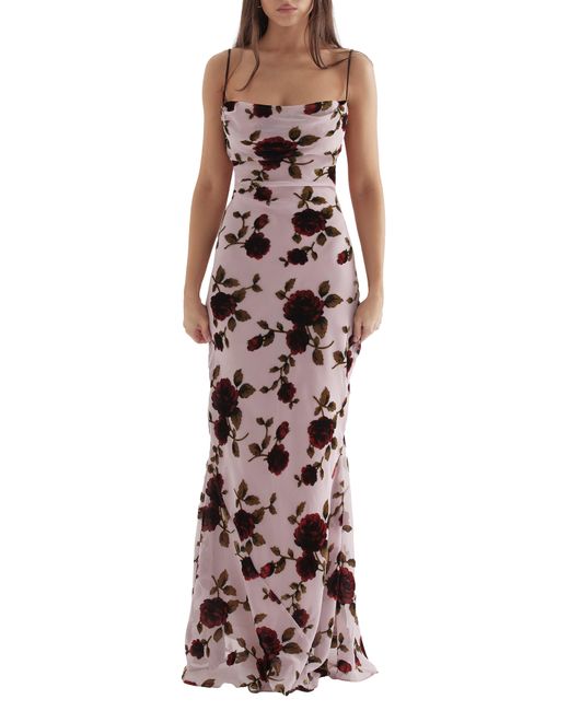 House Of Cb Serena Floral Velvet Burnout Maxi Dress in Purple Lyst