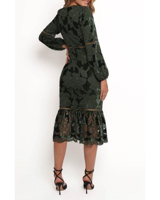 Petal & Pup Pierre Long Sleeve Velvet & Lace Midi Dress in Green | Lyst Petal & Pup Pierre Long Sleeve Velvet & Lace Midi Dress in Green | Lyst