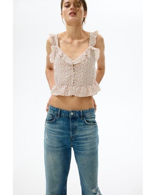 H&M Blue Flounced Button-Front Top