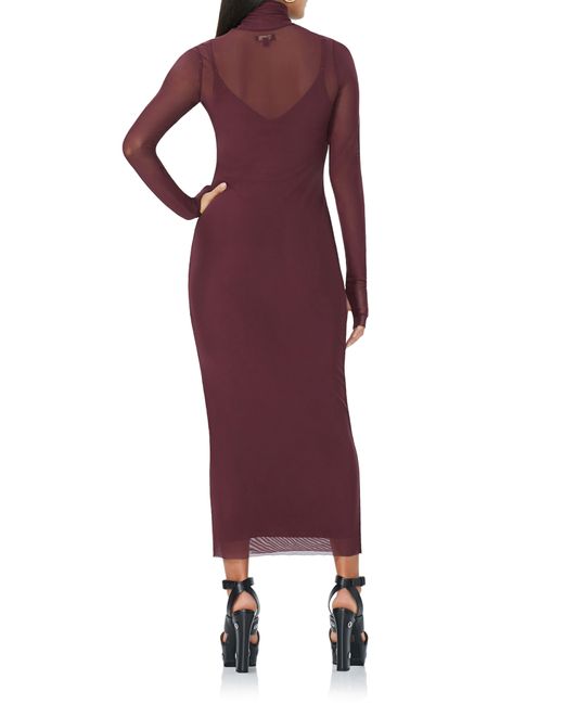 AFRM Red Shailene Rosette Long Sleeve Sheer Dress