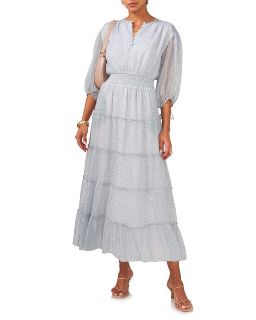 1.STATE Gray Floral Pintuck Button Front Maxi Dress