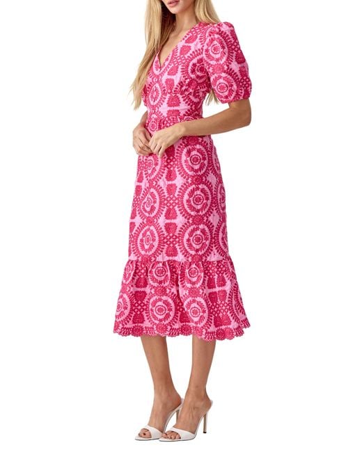 Adelyn Rae Pink Luisa Embroidered Midi Dress