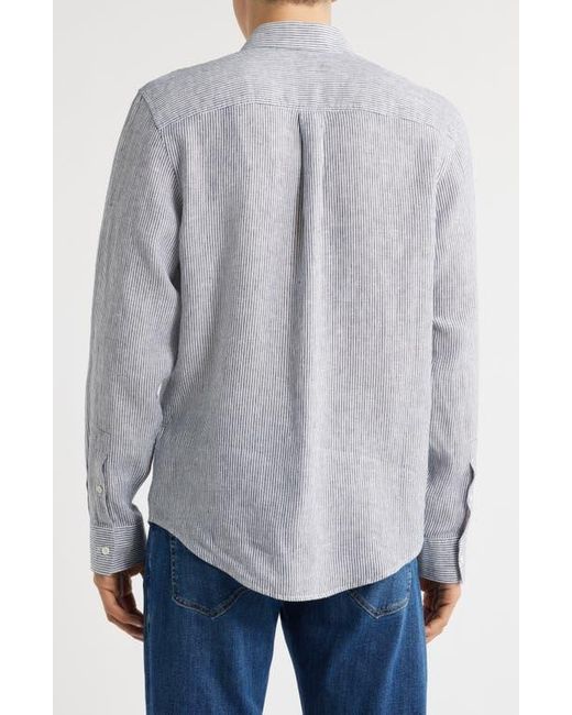 Nordstrom Gray Stripe Long Sleeve Linen Woven Button-Up Shirt for men