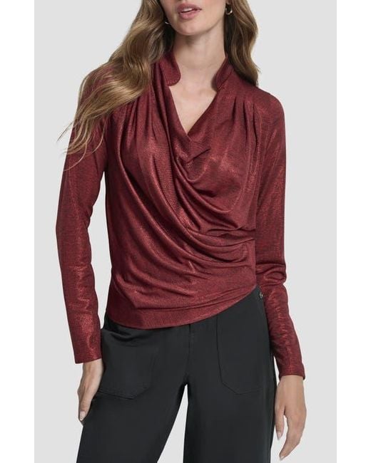 DKNY Red Heather Foil Drape Top