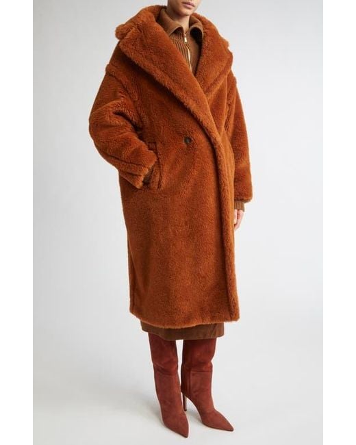 Max Mara Brown Tedgirl Oversize Double Breasted Alpaca Blend Coat