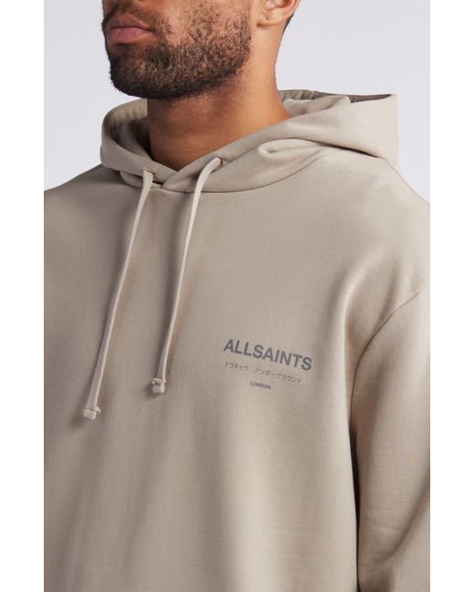 AllSaints Gray Underground Logo Hoodie Sweatshirt for men