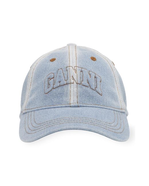 Ganni Blue Washed Denim Baseball Cap