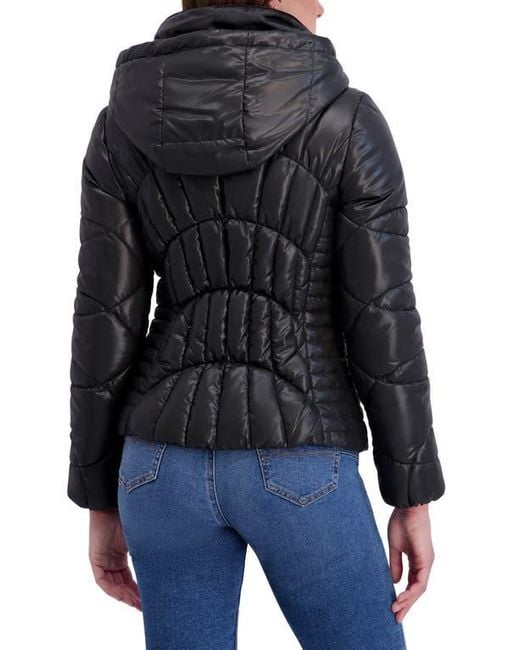 Kensie Black Hooded Puffer Jacket