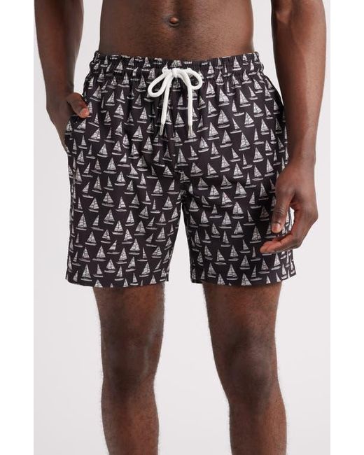 Stone Rose Black Sailboat Print Swim Trunks for men