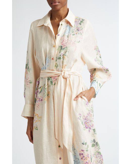 Zimmermann Natural Halliday Floral Long Sleeve Linen Shirtdress