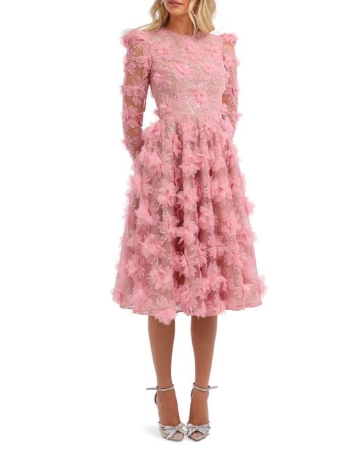 HELSI Pink Lisa 3d Floral Long Sleeve Cocktail Dress