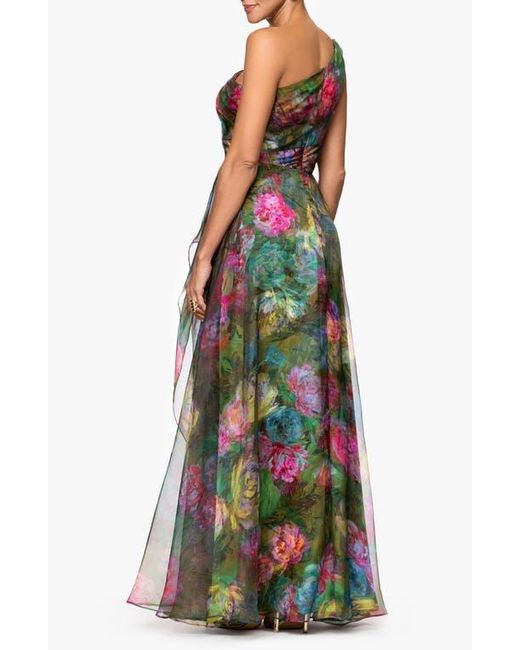 floral embroidered one-shoulder midi dress xscape Xscape Evenings Floral Embroidered One-Shoulder Midi Dress In Fuchsia/ Nude - 25% Off