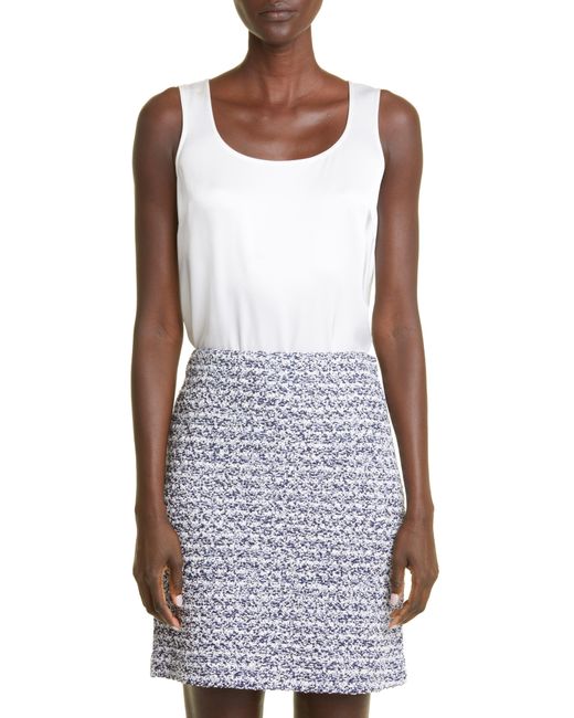 St. John White Liquid Satin Round Neck Shell