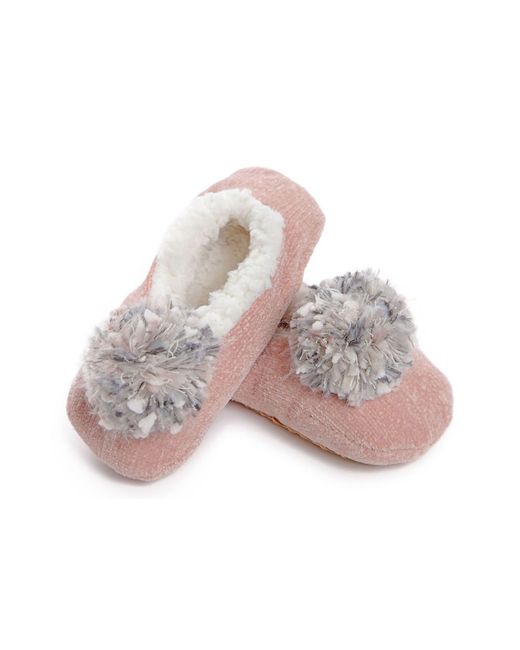Memoi Pink Plush Pompom Chenille Slipper Socks