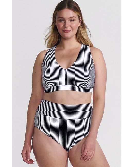 Lands' End Multicolor Chlorine Resistant V-Neck Midkini Swimsuit Top And High Leg High Waisted Bottoms 2 Piece Set