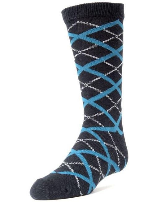 Memoi Blue Diamond Interlock Crew Socks for men