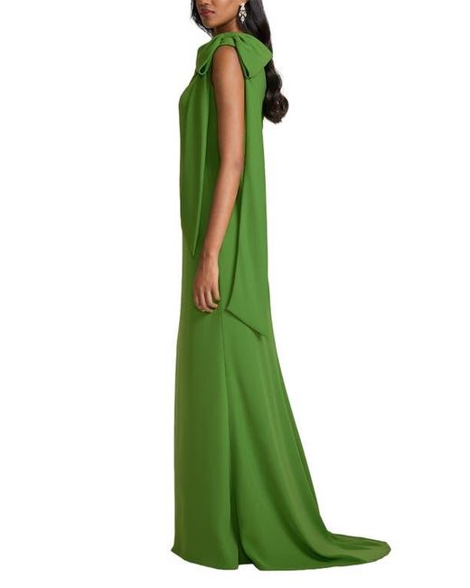 Tadashi Shoji Green One-Shoulder Crepe Column Gown