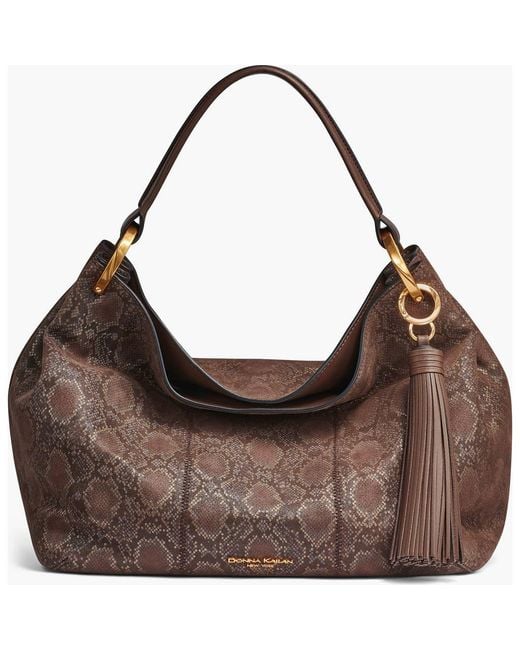 Donna Karan Brown Glenwood Python Suede Shoulder