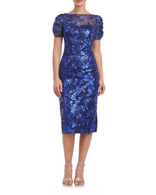 JS Collections Blue Clover Sequin Cocktail Dress